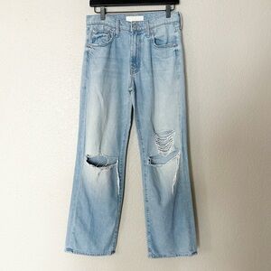 Mother‎ Jeans The Mid Rise Rambler Zip Flood Ripped Off Distressed Light Wash 27
